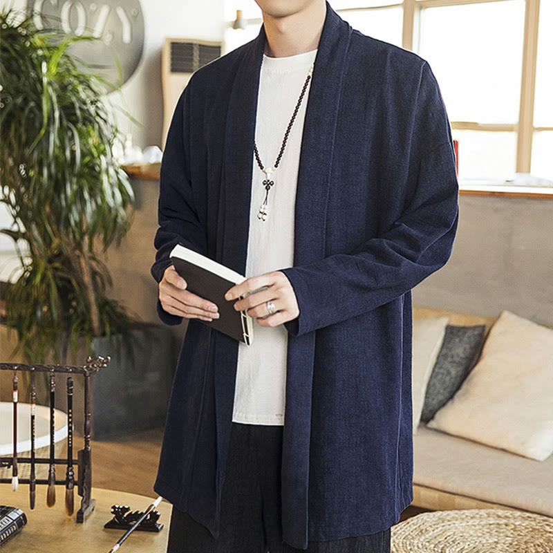 Buddha Stones Autunno Semplice Casual Cotone Lino Uomo Cappotto di media lunghezza Abbigliamento - image 9