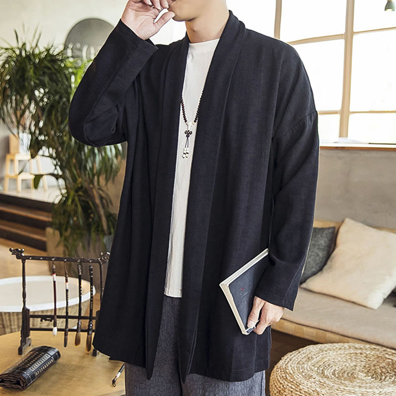 Buddha Stones Autunno Semplice Casual Cotone Lino Uomo Cappotto di media lunghezza Abbigliamento - image 12