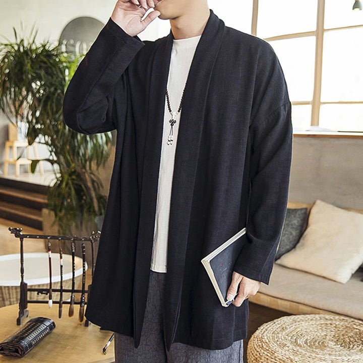 Buddha Stones Autunno Semplice Casual Cotone Lino Uomo Cappotto di media lunghezza Abbigliamento - image 12