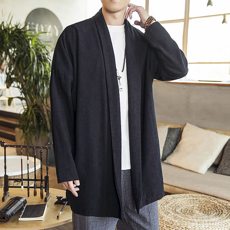 Buddha Stones Autunno Semplice Casual Cotone Lino Uomo Cappotto di media lunghezza Abbigliamento - image 15