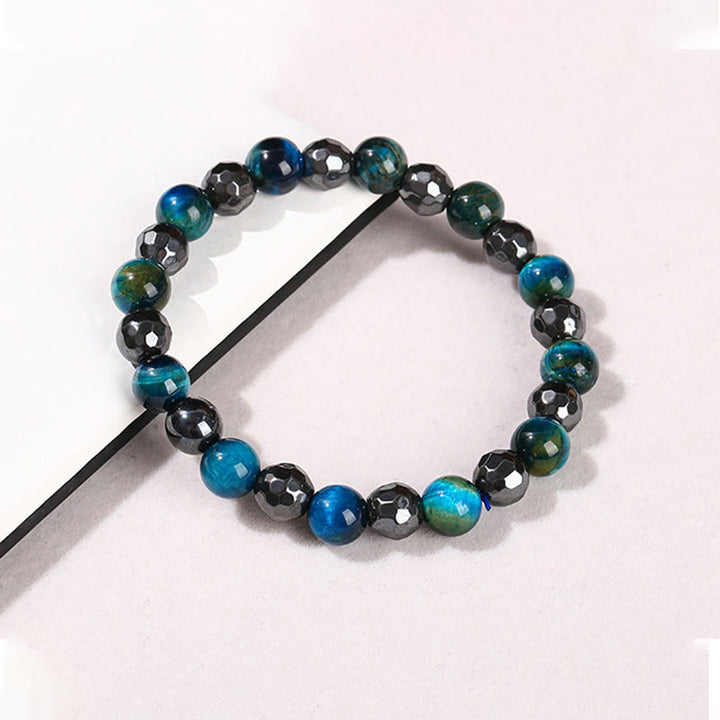 Buddha Stones 2 pezzi Ematite Occhio di tigre Occhio di tigre blu Bracciale potente Set