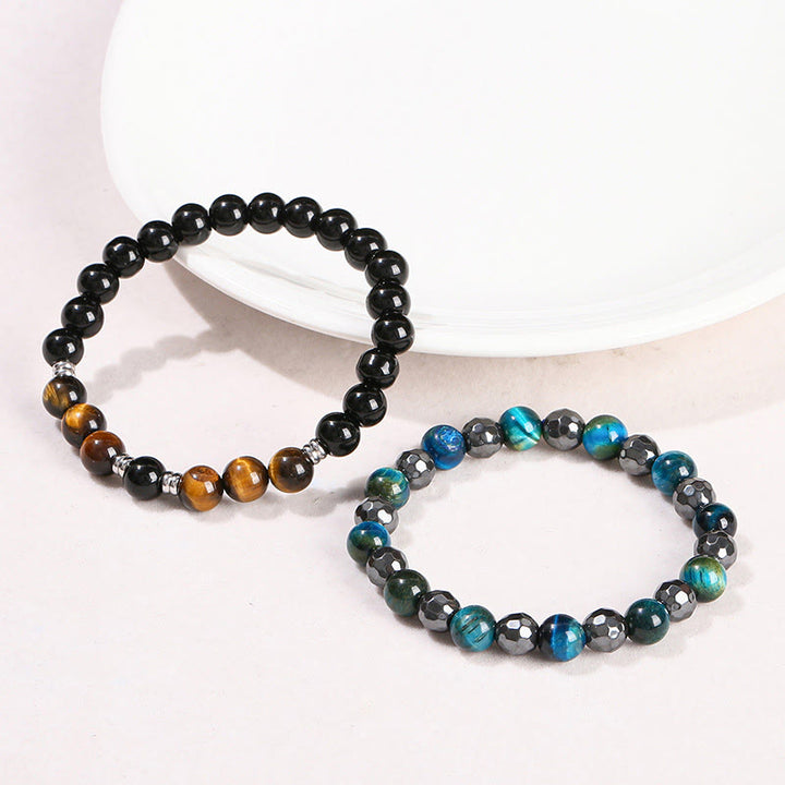 Buddha Stones 2 pezzi Ematite Occhio di tigre Occhio di tigre blu Bracciale potente Set
