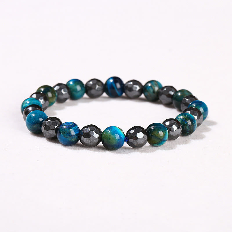 Buddha Stones 2 pezzi Ematite Occhio di tigre Occhio di tigre blu Bracciale potente Set