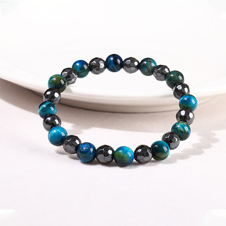 Buddha Stones 2 pezzi Ematite Occhio di tigre Occhio di tigre blu Bracciale potente Set