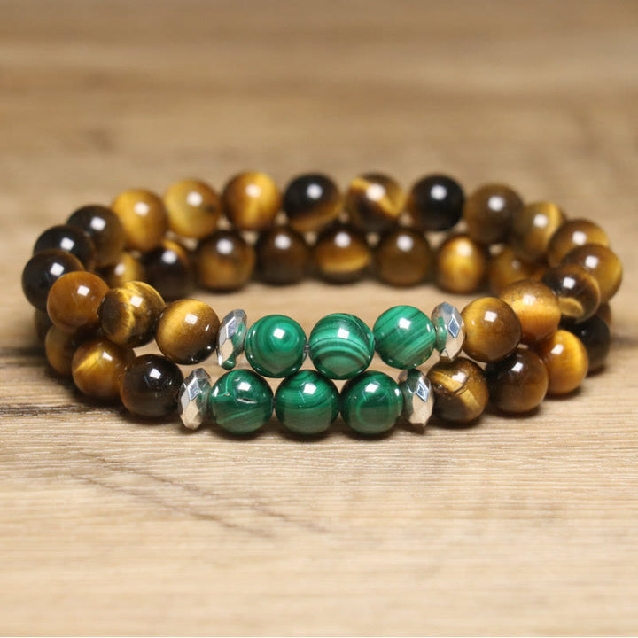 Braccialetto di coraggio con occhio di tigre verde e pietre Buddha Stones