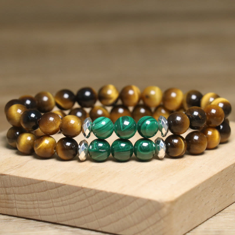 Braccialetto di coraggio con occhio di tigre verde e pietre Buddha Stones