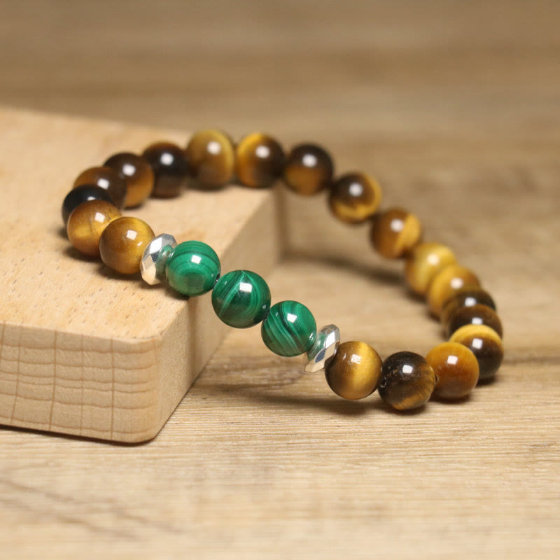 Braccialetto di coraggio con occhio di tigre verde e pietre Buddha Stones