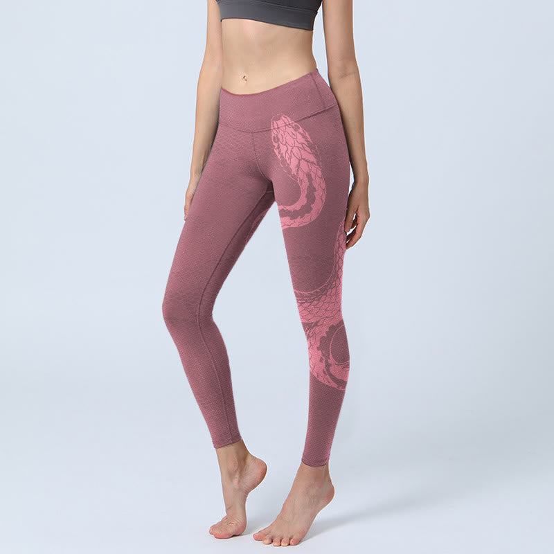 Leggings da palestra con stampa di serpente e pelle di serpente rosa Buddha Stones, pantaloni da yoga da donna - Rosso viola pallido - US18, UK/AU22, EU50 (4XL) - image 0