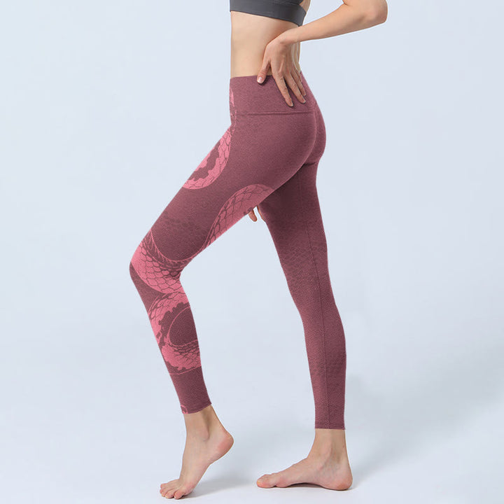 Leggings da palestra con stampa di serpente e pelle di serpente rosa Buddha Stones, pantaloni da yoga da donna - image 2