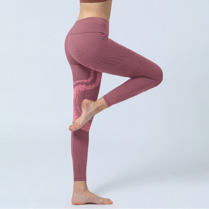 Leggings da palestra con stampa di serpente e pelle di serpente rosa Buddha Stones, pantaloni da yoga da donna - image 3