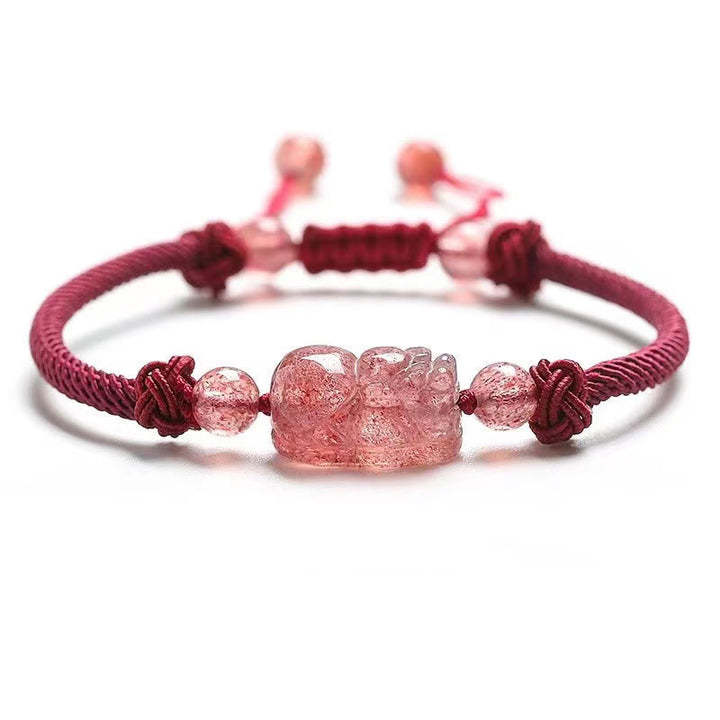 Braccialetto di protezione intrecciato in corda rossa naturale al quarzo fragola PiXiu Buddha Stones