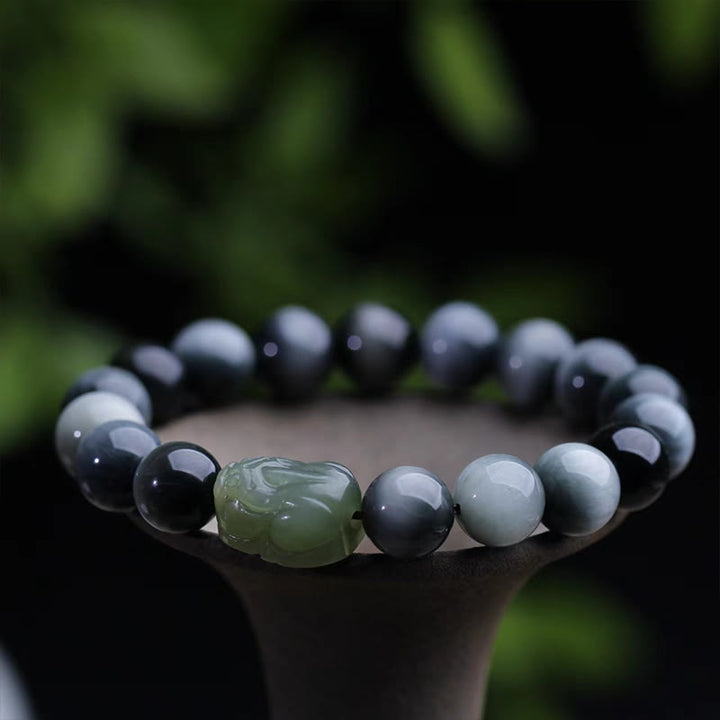 Braccialetto di fiducia in pietra naturale occhio d'aquila di Buddha Stones , giada Hetian Pixiu