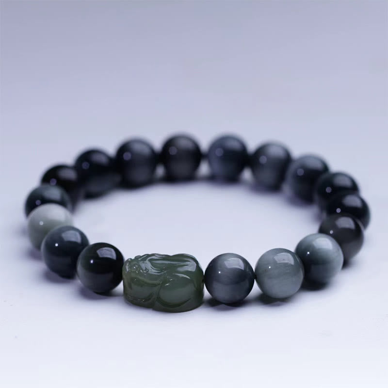 Braccialetto di fiducia in pietra naturale occhio d'aquila di Buddha Stones , giada Hetian Pixiu