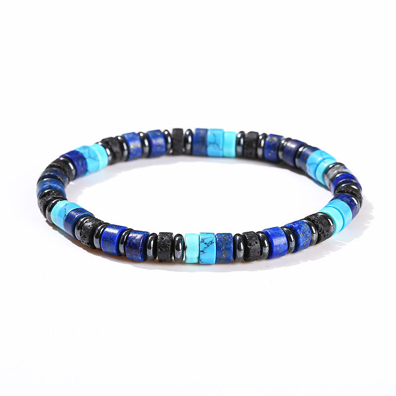 Braccialetto di supporto in Buddha Stones, ematite, turchese, lazurite, lapislazzuli, pietra lavica, glitter nero - image 1