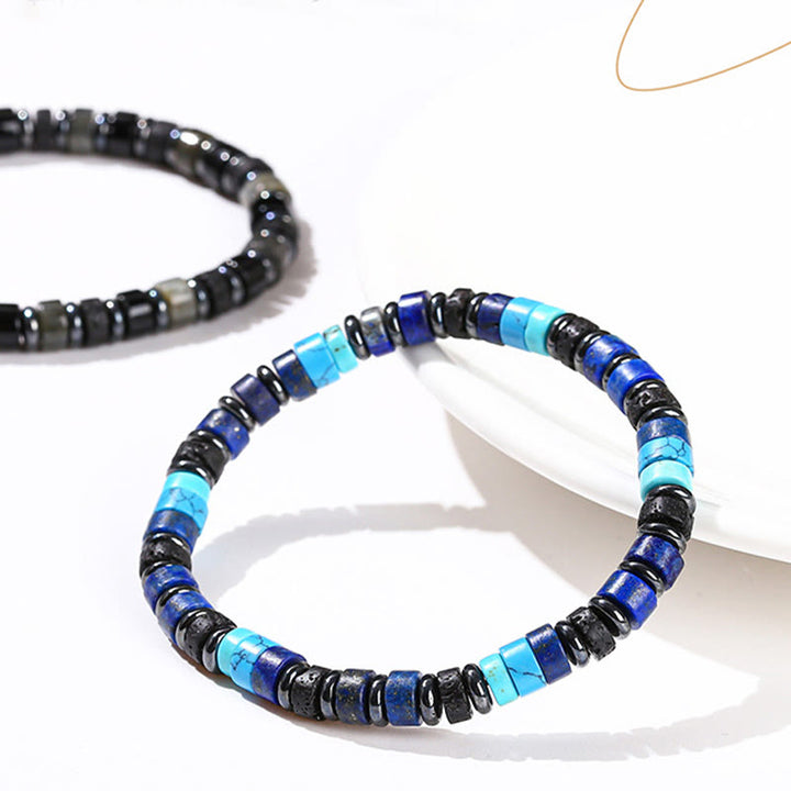 Braccialetto di supporto in Buddha Stones, ematite, turchese, lazurite, lapislazzuli, pietra lavica, glitter nero - image 9