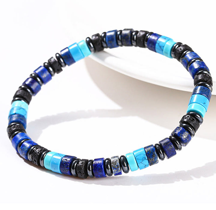 Braccialetto di supporto in Buddha Stones, ematite, turchese, lazurite, lapislazzuli, pietra lavica, glitter nero - image 6