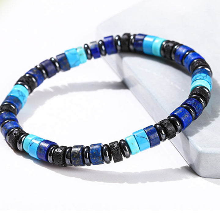 Braccialetto di supporto in Buddha Stones, ematite, turchese, lazurite, lapislazzuli, pietra lavica, glitter nero - image 4