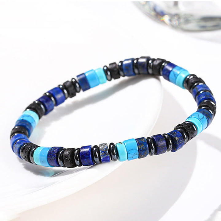 Braccialetto di supporto in Buddha Stones, ematite, turchese, lazurite, lapislazzuli, pietra lavica, glitter nero - image 7