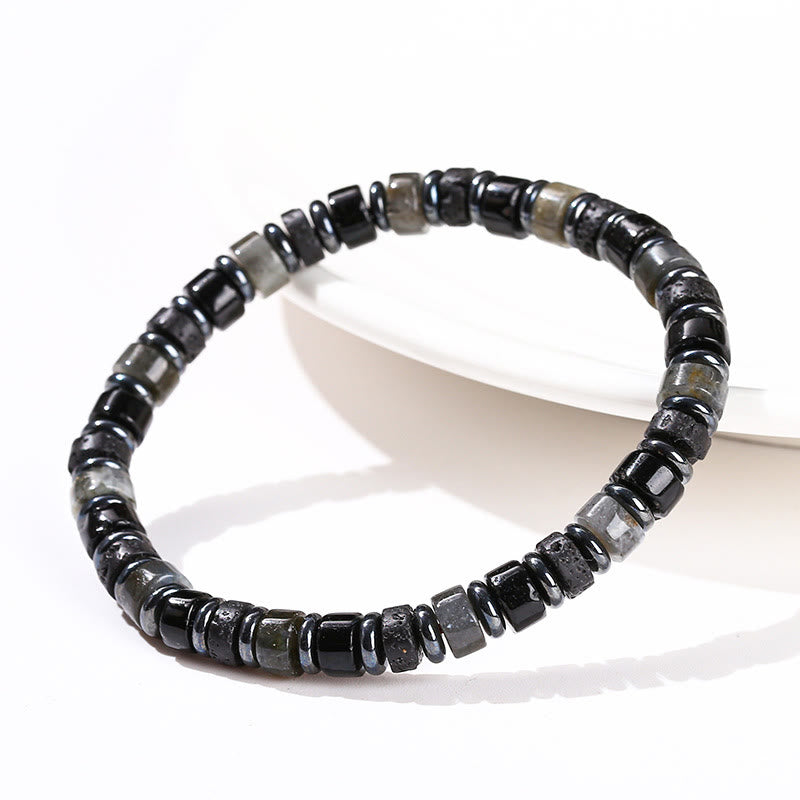 Braccialetto di supporto in Buddha Stones, ematite, turchese, lazurite, lapislazzuli, pietra lavica, glitter nero - image 16