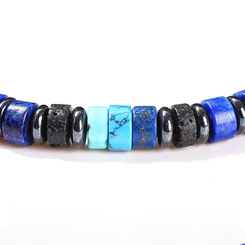 Braccialetto di supporto in Buddha Stones, ematite, turchese, lazurite, lapislazzuli, pietra lavica, glitter nero - image 8