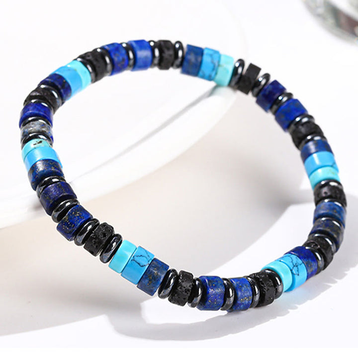 Braccialetto di supporto in Buddha Stones, ematite, turchese, lazurite, lapislazzuli, pietra lavica, glitter nero - image 3