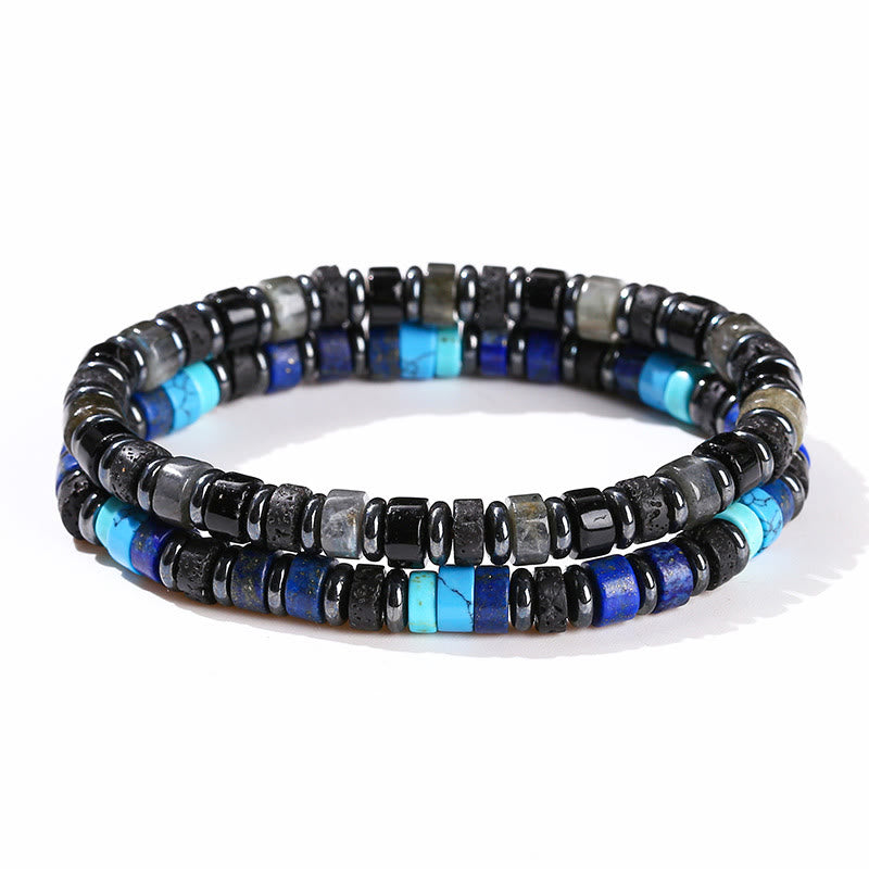 Braccialetto di supporto in Buddha Stones, ematite, turchese, lazurite, lapislazzuli, pietra lavica, glitter nero - image 18