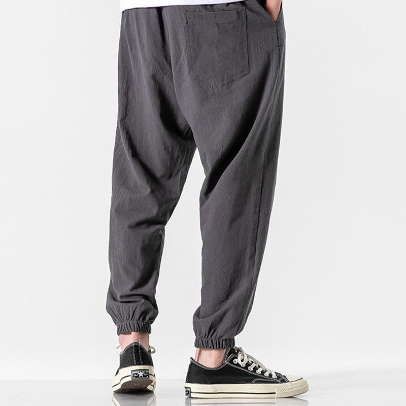 Pantaloni da uomo in cotone con coulisse tinta unita Buddha Stones con tasche - image 7