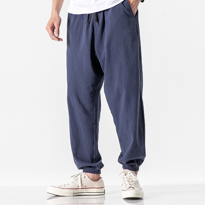 Pantaloni da uomo in cotone con coulisse tinta unita Buddha Stones con tasche - Blu scuro - US/UK/AU50, EU60 (5XL) - image 16