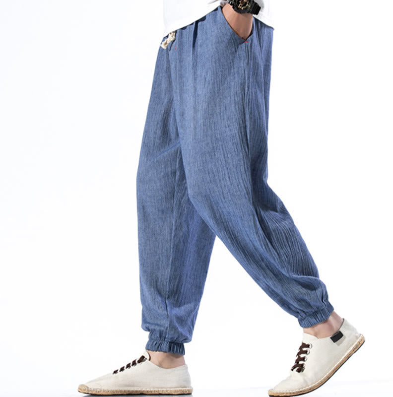 Pantaloni da uomo in lino con coulisse, casual, tinta unita, con tasche , Buddha Stones - image 16