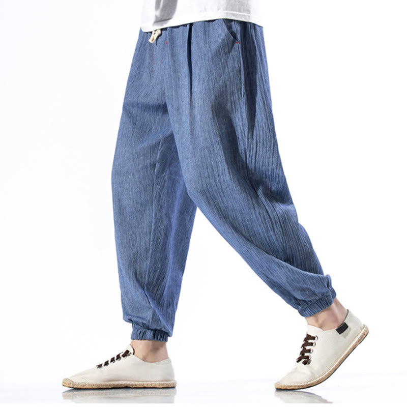 Pantaloni da uomo in lino con coulisse, casual, tinta unita, con tasche , Buddha Stones - Blu reale - US/UK/AU46, EU56 (5XL) - image 15