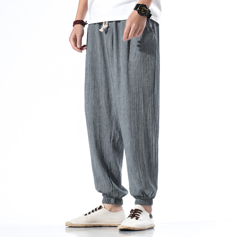 Pantaloni da uomo in lino con coulisse, casual, tinta unita, con tasche , Buddha Stones - Grigio ardesia chiaro - US/UK/AU46, EU56 (5XL) - image 22