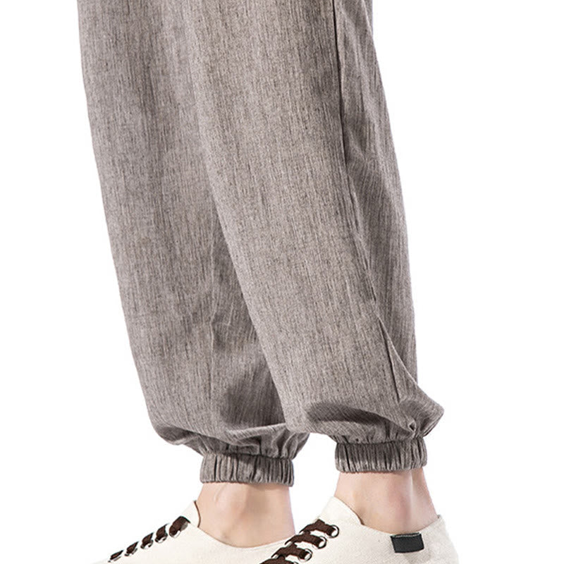 Pantaloni da uomo in lino con coulisse, casual, tinta unita, con tasche , Buddha Stones - image 37