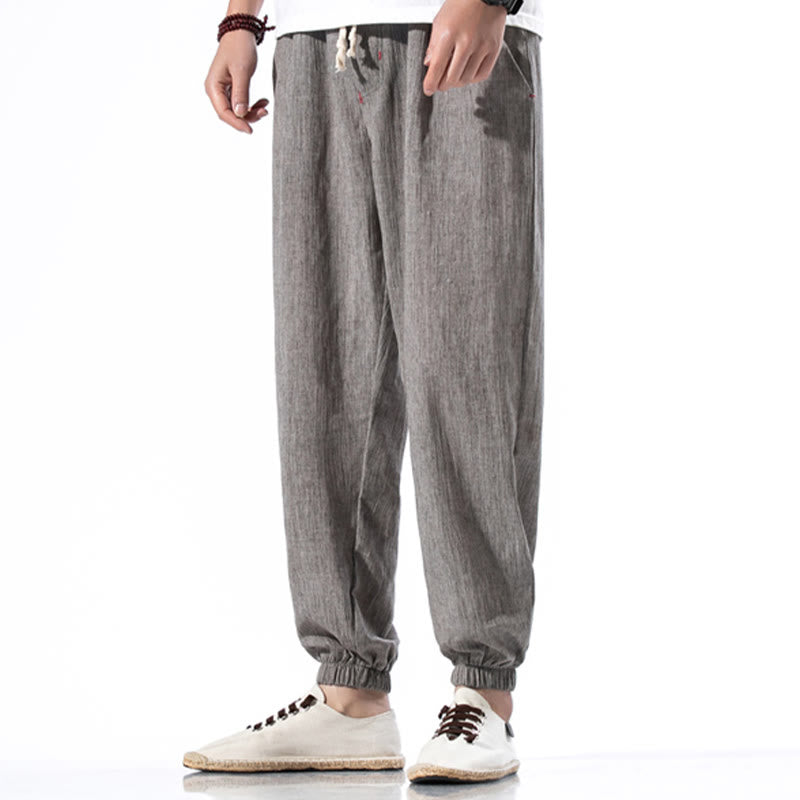 Pantaloni da uomo in lino con coulisse, casual, tinta unita, con tasche , Buddha Stones - Grigio - US/UK/AU46, EU56 (5XL) - image 28