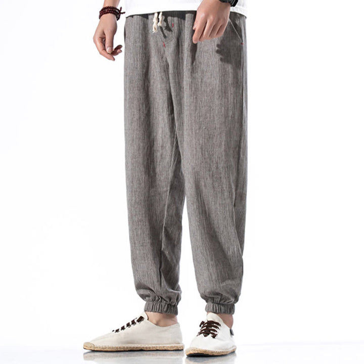 Pantaloni da uomo in lino con coulisse, casual, tinta unita, con tasche , Buddha Stones - Grigio - US/UK/AU46, EU56 (5XL) - image 28