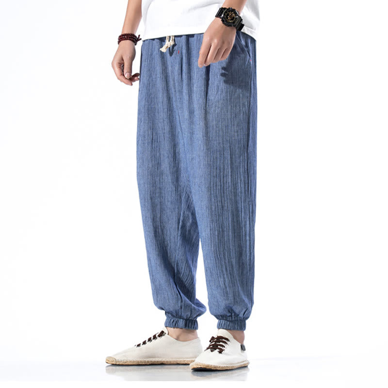 Pantaloni da uomo in lino con coulisse, casual, tinta unita, con tasche , Buddha Stones - image 19