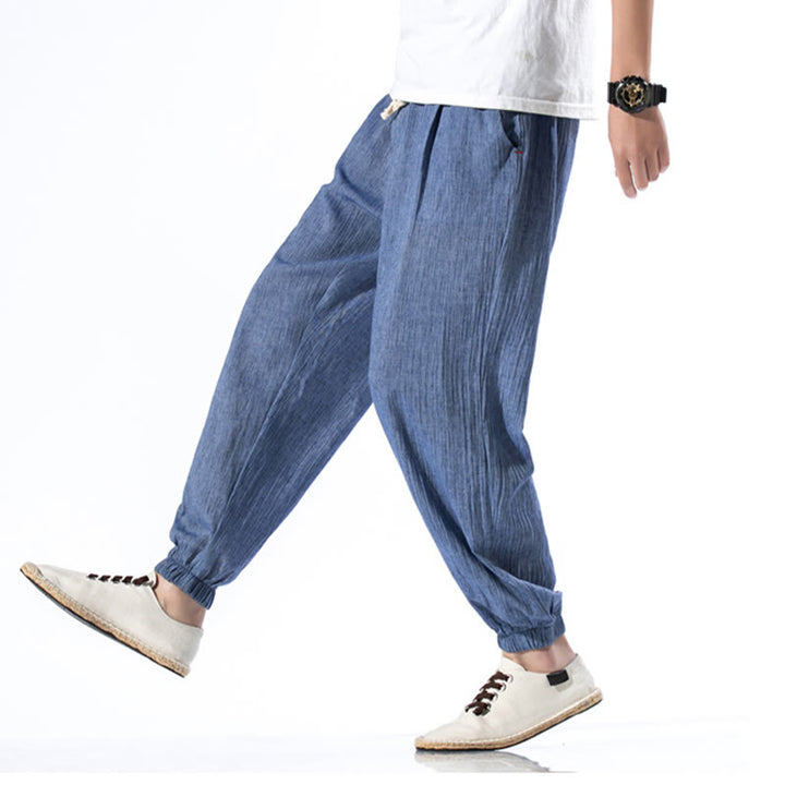 Pantaloni da uomo in lino con coulisse, casual, tinta unita, con tasche , Buddha Stones - image 18