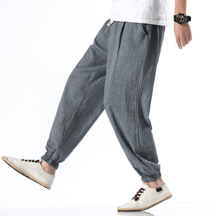 Pantaloni da uomo in lino con coulisse, casual, tinta unita, con tasche , Buddha Stones - image 23