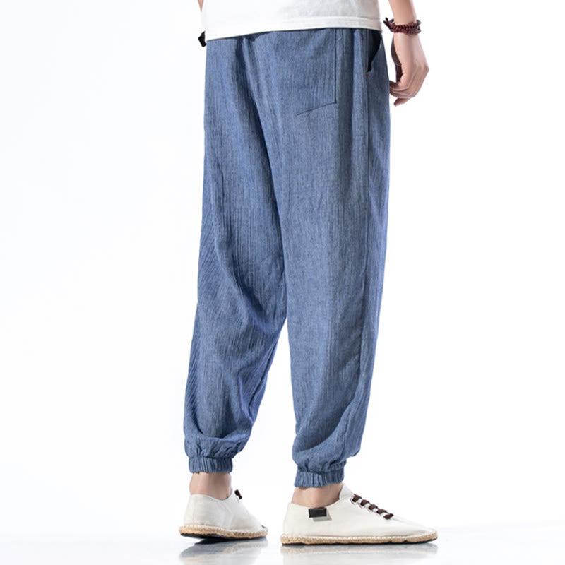 Pantaloni da uomo in lino con coulisse, casual, tinta unita, con tasche , Buddha Stones - image 21