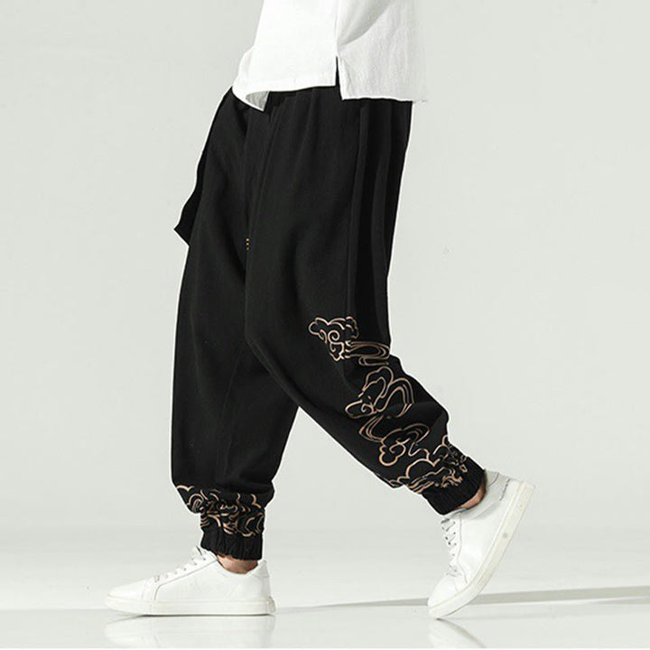 Pantaloni harem da uomo in cotone e lino con coulisse, con tasche , Buddha Stones, nuvole di buon auspicio - image 8