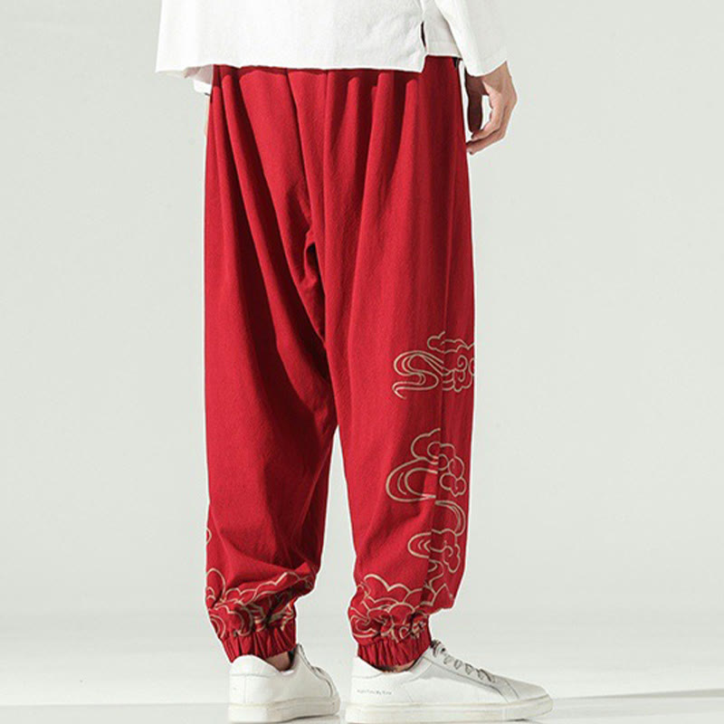Pantaloni harem da uomo in cotone e lino con coulisse, con tasche , Buddha Stones, nuvole di buon auspicio - image 18