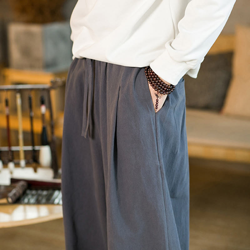 Pantaloni harem da uomo con coulisse e tasche, tinta unita, con motivo Buddha Stones. - image 38