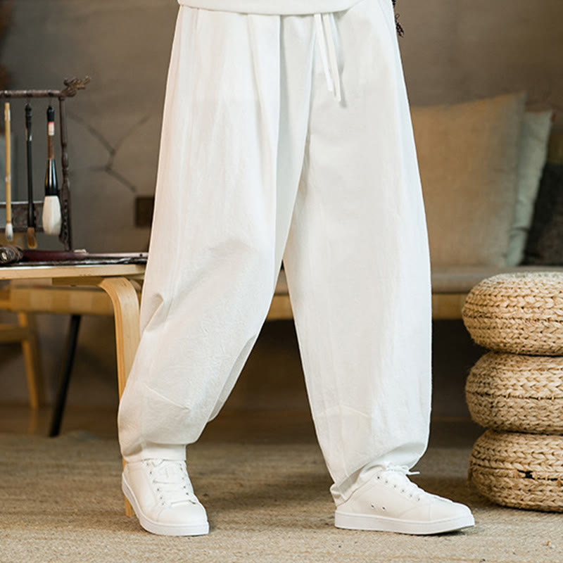 Pantaloni harem da uomo con coulisse e tasche, tinta unita, con motivo Buddha Stones. - image 19