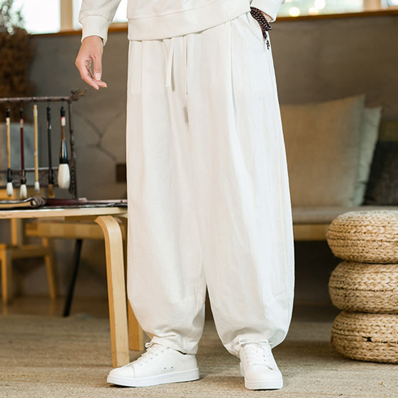 Pantaloni harem da uomo con coulisse e tasche, tinta unita, con motivo Buddha Stones. - image 20