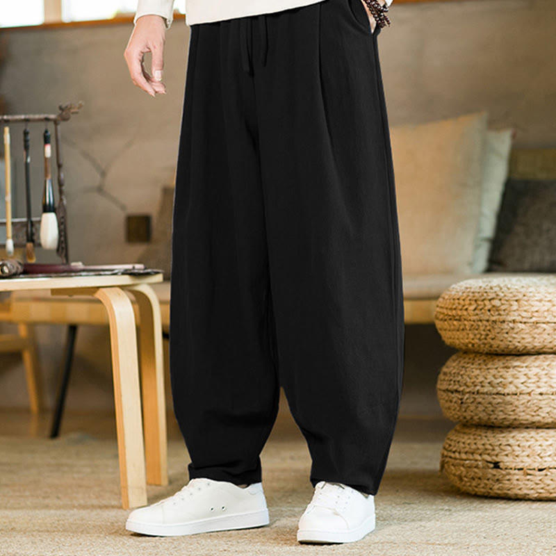 Pantaloni harem da uomo con coulisse e tasche, tinta unita, con motivo Buddha Stones. - image 16