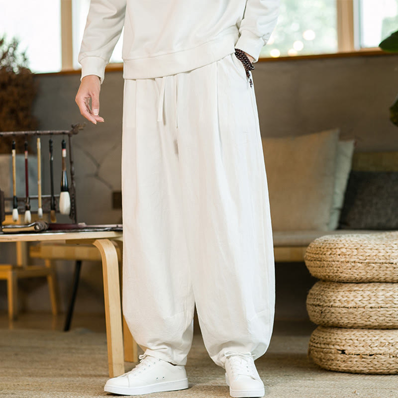 Pantaloni harem da uomo con coulisse e tasche, tinta unita, con motivo Buddha Stones. - image 22