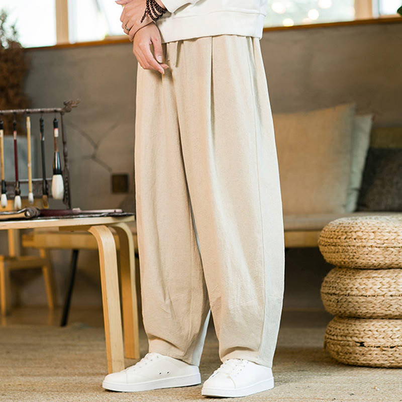 Pantaloni harem da uomo con coulisse e tasche, tinta unita, con motivo Buddha Stones. - image 26