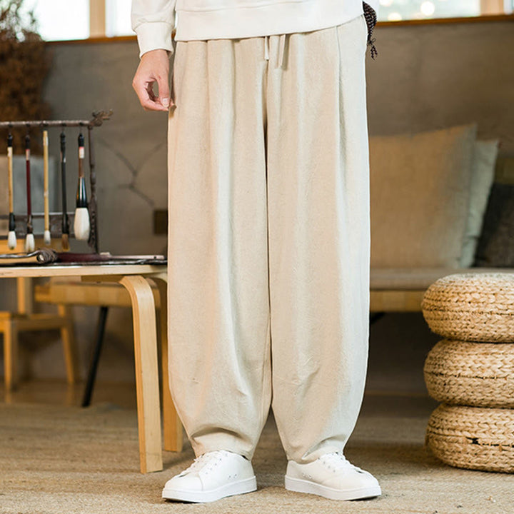Pantaloni harem da uomo con coulisse e tasche, tinta unita, con motivo Buddha Stones. - image 25