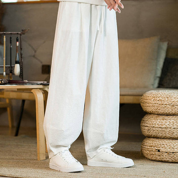 Pantaloni harem da uomo con coulisse e tasche, tinta unita, con motivo Buddha Stones. - image 18