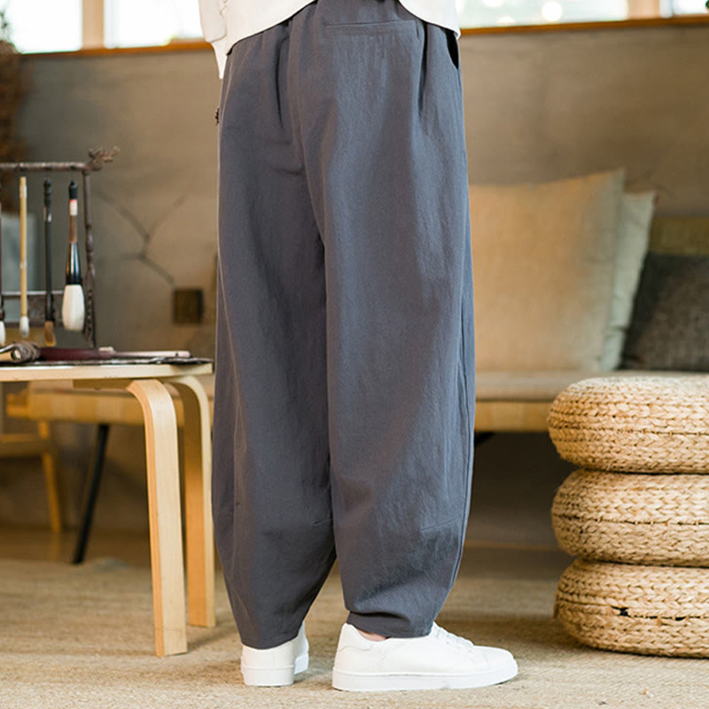 Pantaloni harem da uomo con coulisse e tasche, tinta unita, con motivo Buddha Stones. - image 36