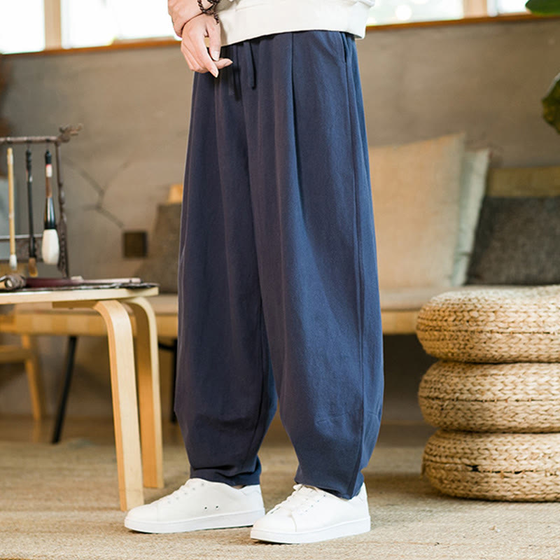 Pantaloni harem da uomo con coulisse e tasche, tinta unita, con motivo Buddha Stones. - image 4